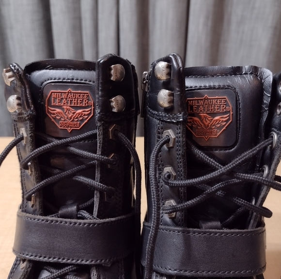 Milwaukee Black Leather Motorcycle Lace Up Boots Size 5 - Picture 10 of 13